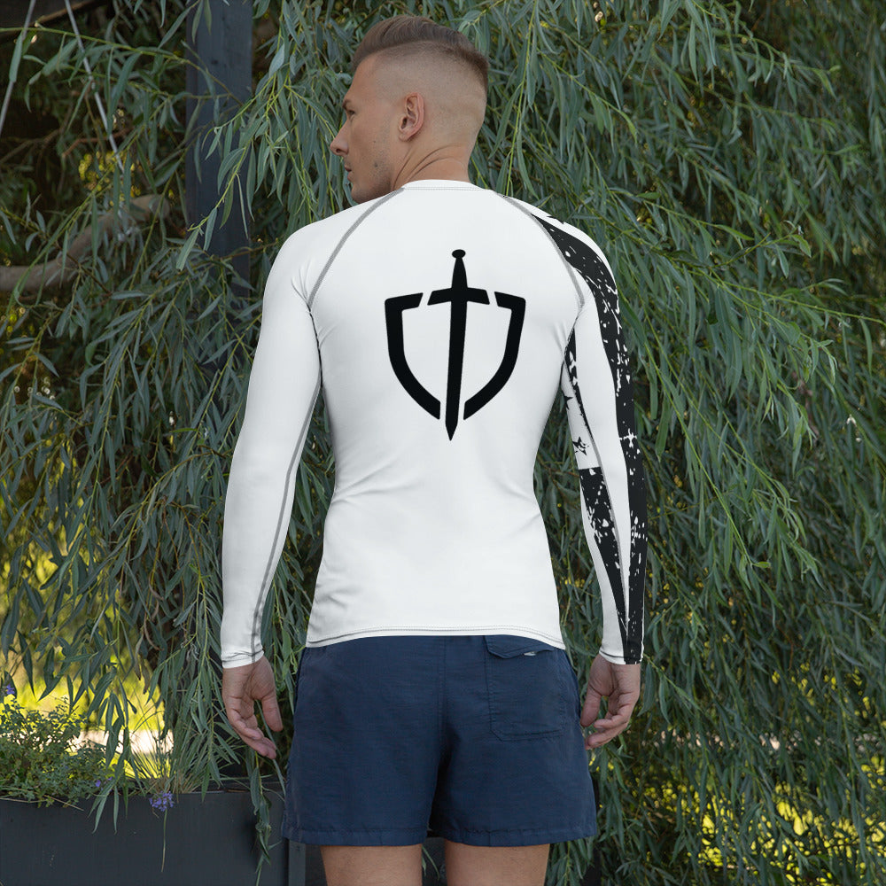 Men's White Rash Guard with Black Logo