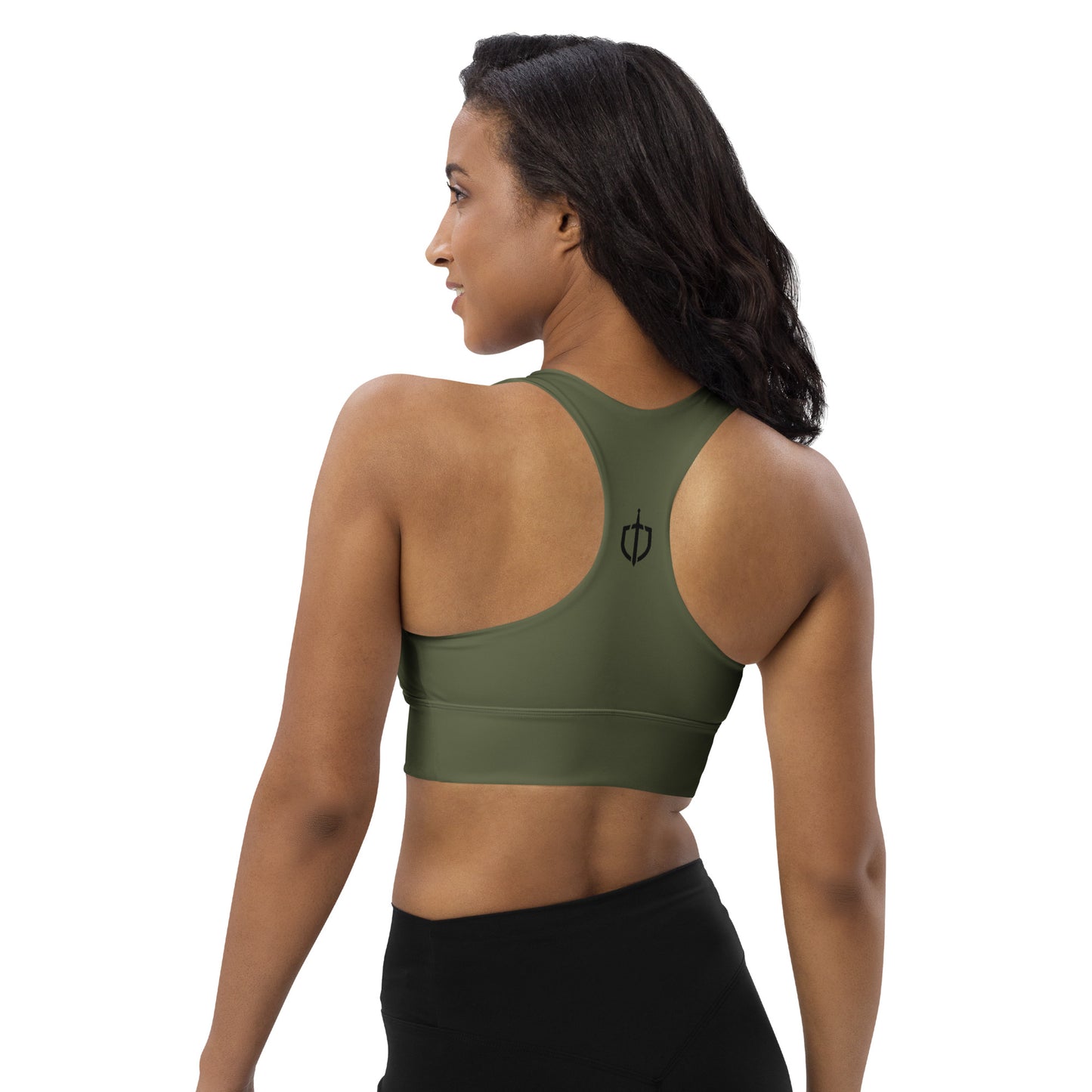 Premium Olive Green Longline Sports Bra Black Logo