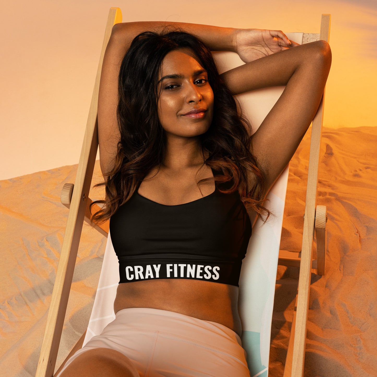 Premium Black Longline Sports Bra White Logo