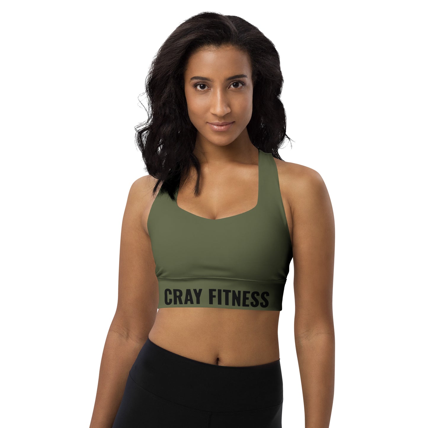 Premium Olive Green Longline Sports Bra Black Logo