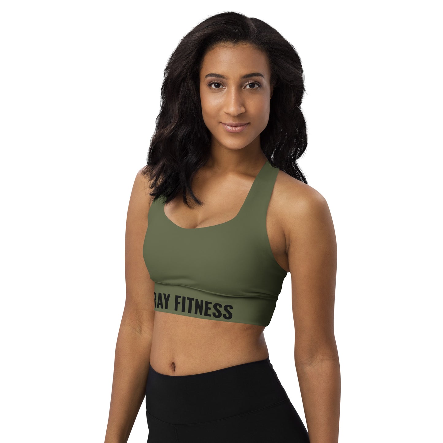 Premium Olive Green Longline Sports Bra Black Logo