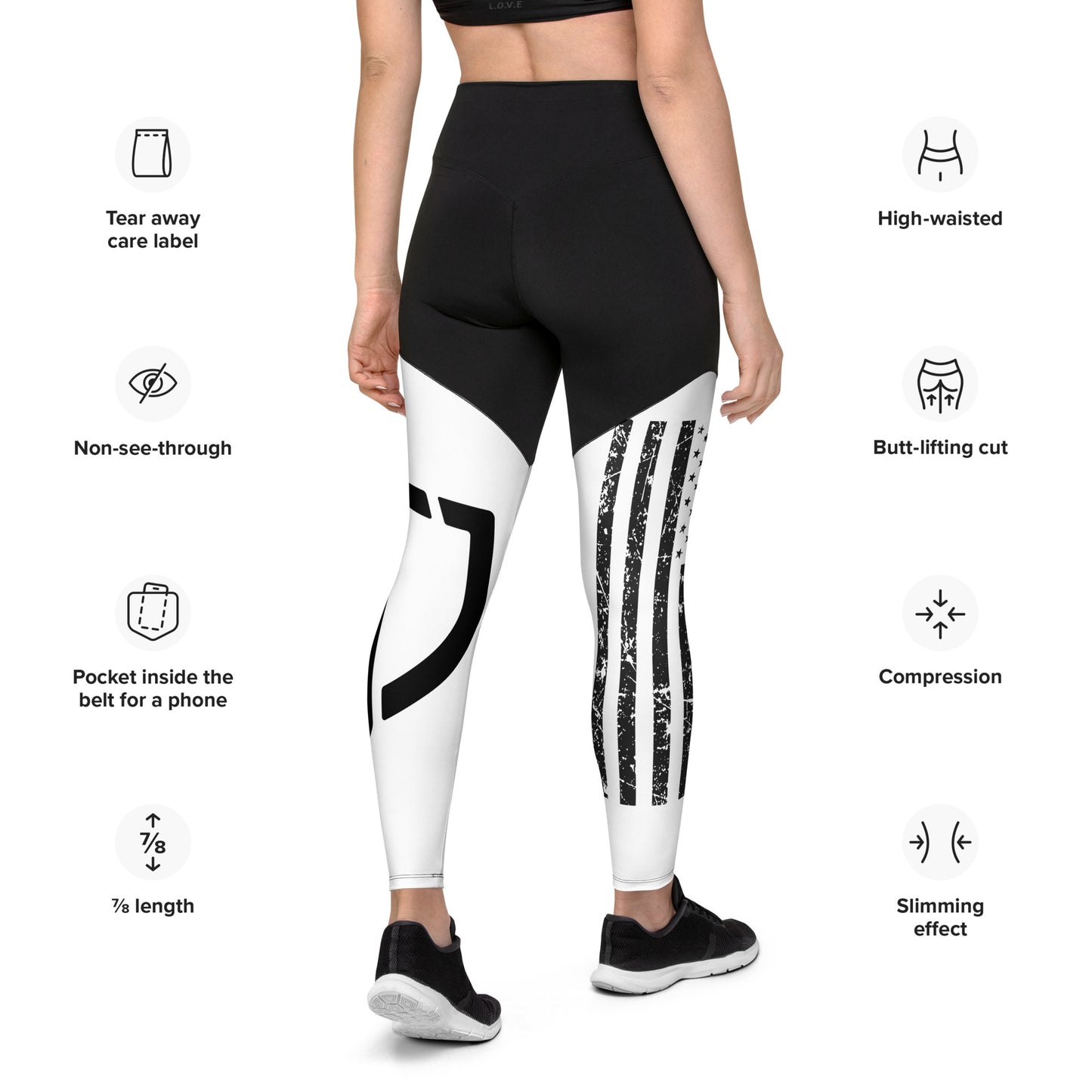 White Premium Sports Leggings with American Flag