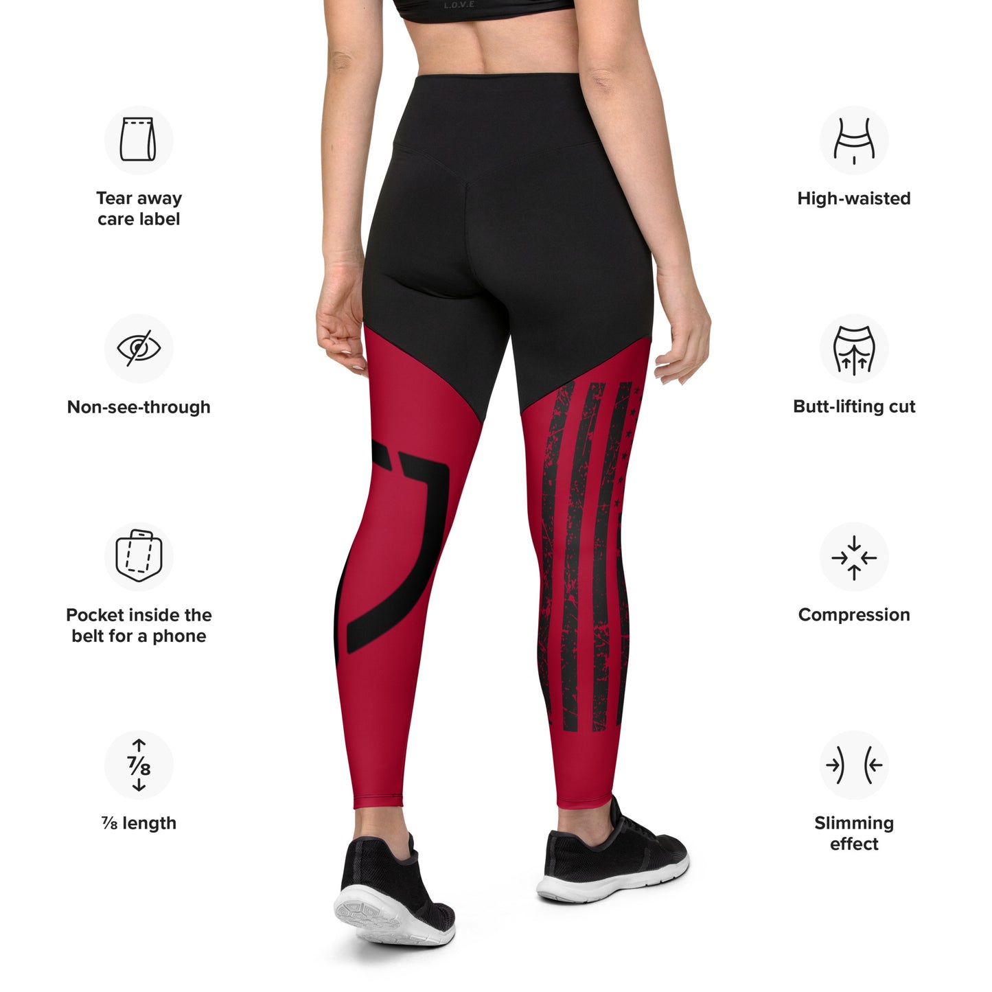 Red Premium Sports Leggings with American Flag