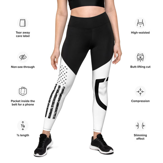 White Premium Sports Leggings with American Flag