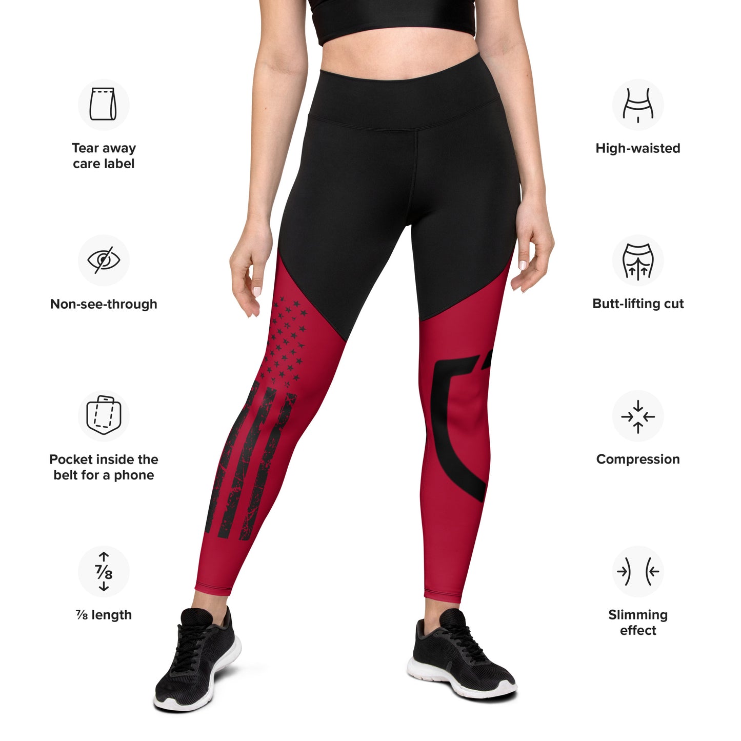 Red Premium Sports Leggings with American Flag