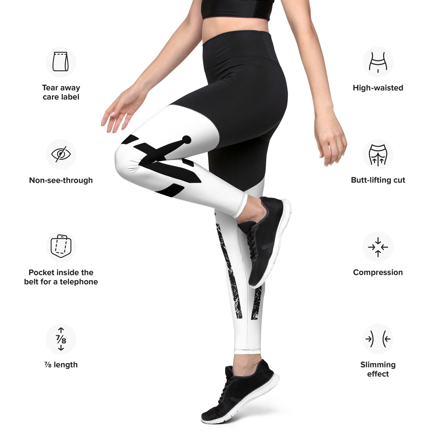 White Premium Sports Leggings with American Flag