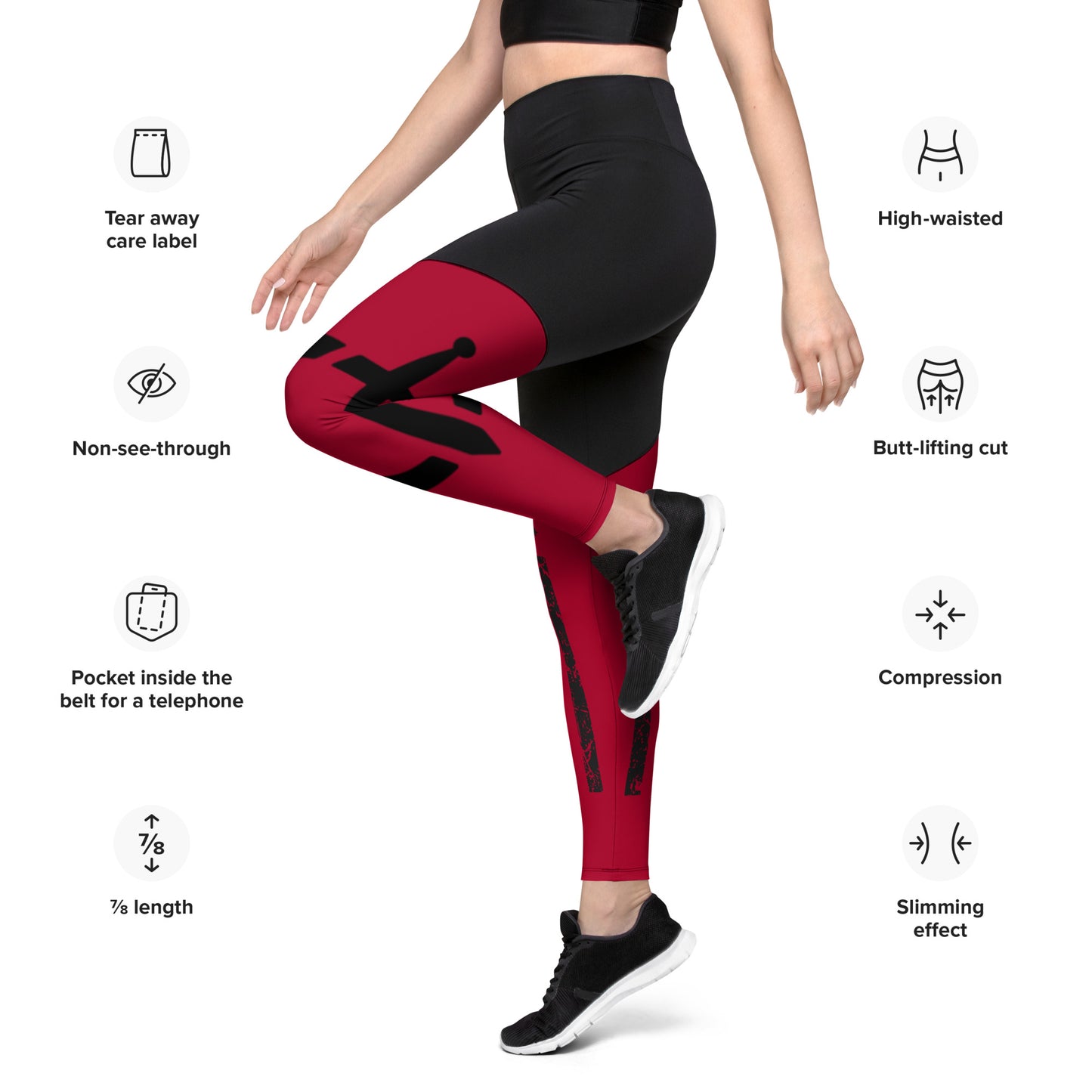 Red Premium Sports Leggings with American Flag