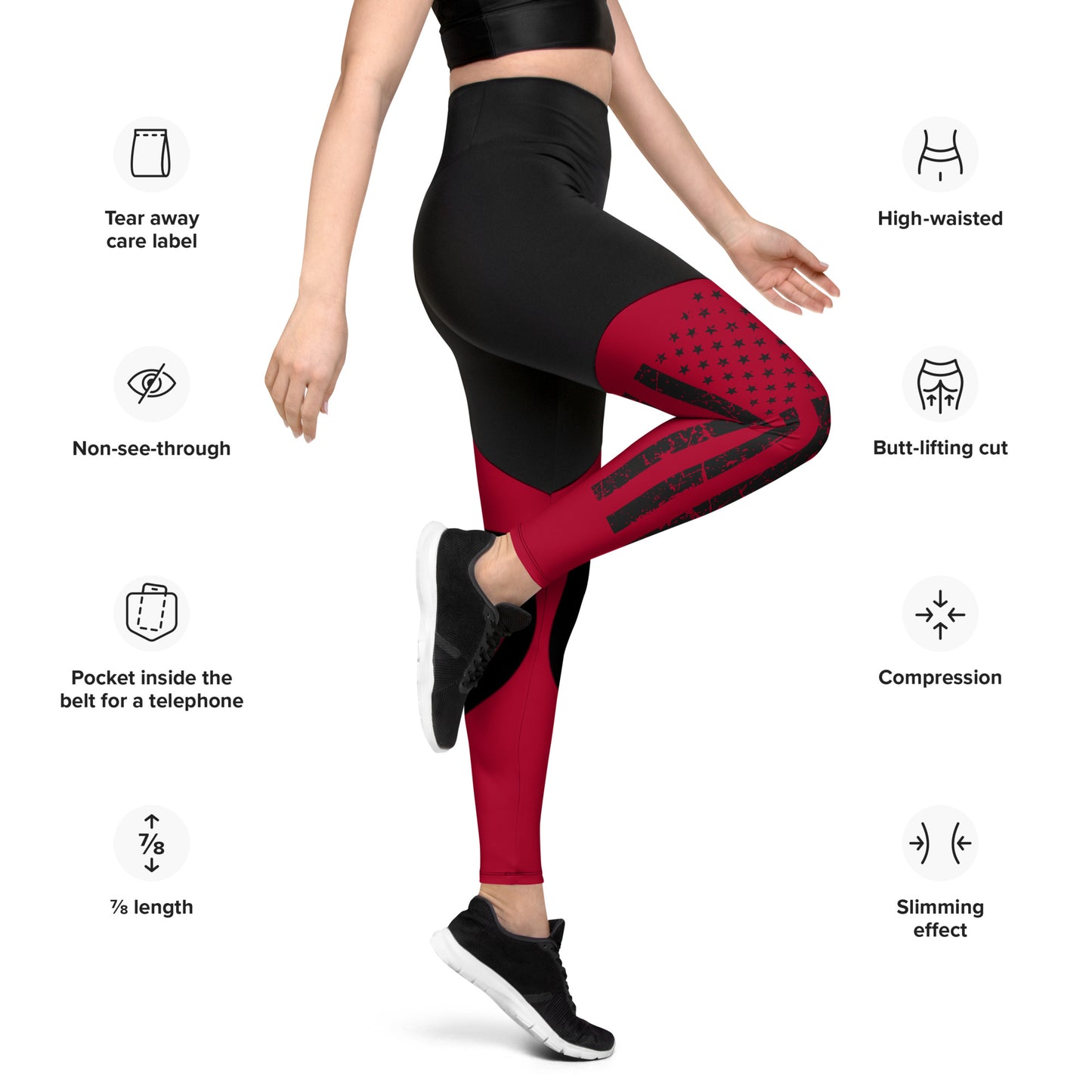 Red Premium Sports Leggings with American Flag