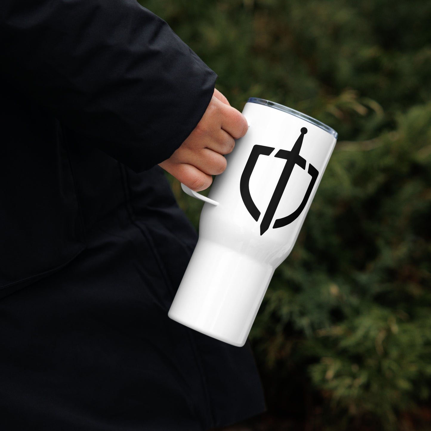 Travel Mug with American Flag and Black Logo