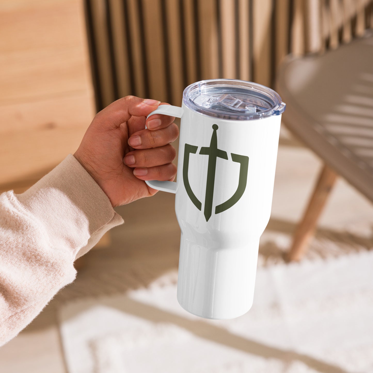 Travel Mug with American Flag and Olive Logo