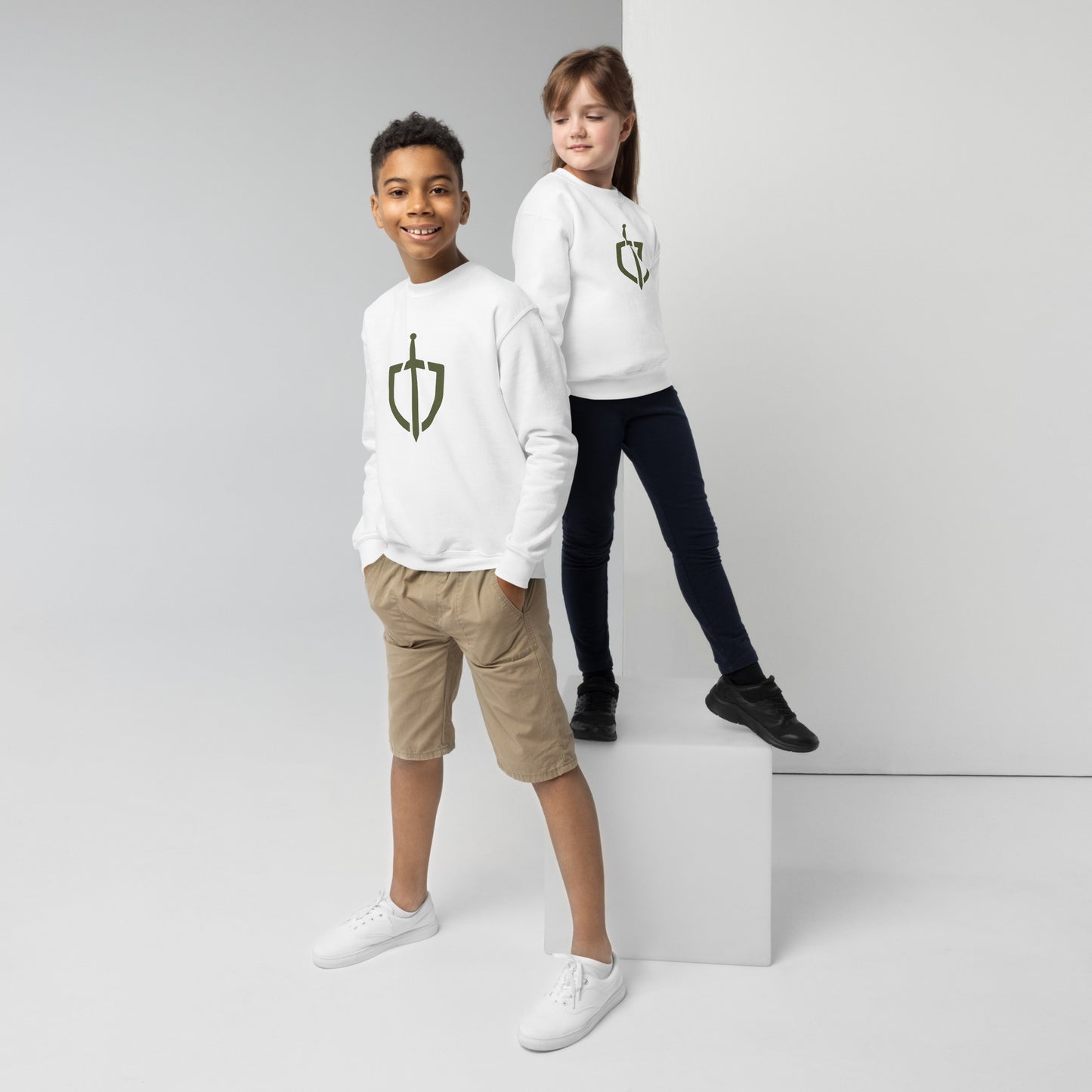 Premium Youth Crewneck Sweatshirt with Olive Logo